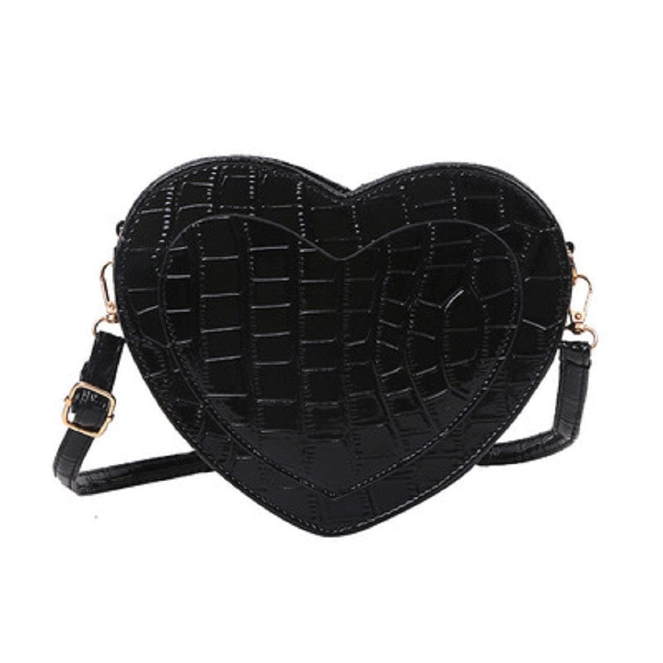 20.5*6*17.5cm / black Wholesale Cheap Pu Leather Bag Heart Shape Cross body for Ladies Crocodile Leather Mini hand bag