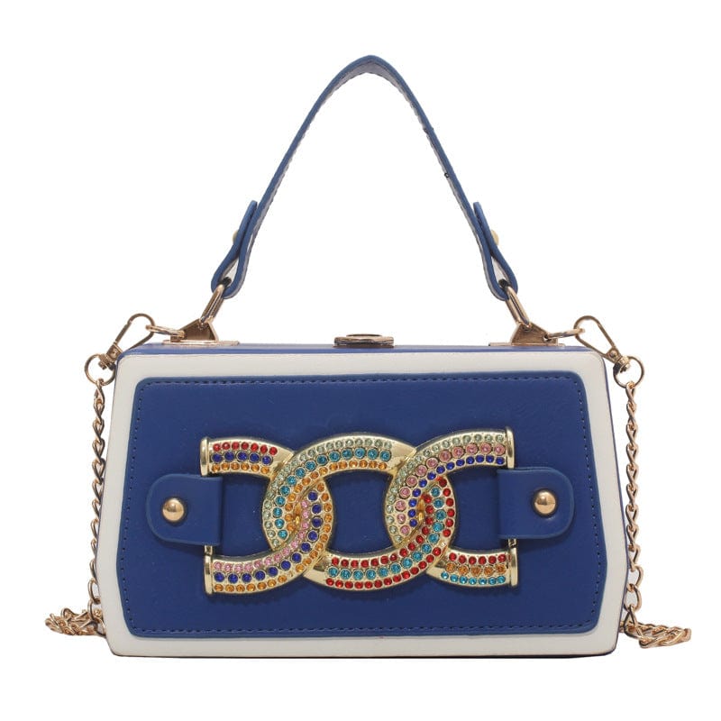 20.5x12x7cm / blue Fashion Colorful Thick Chain Women Shoulder Messenger Bags Panelled Casual Ladies Box Crossbody Purse Handbags