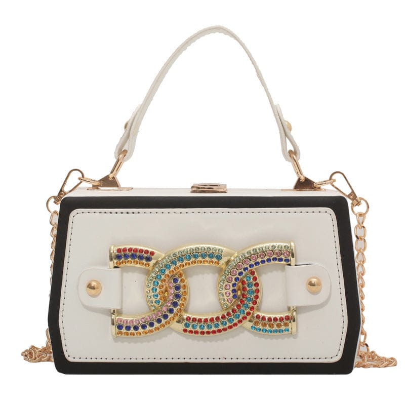 20.5x12x7cm / White Fashion Colorful Thick Chain Women Shoulder Messenger Bags Panelled Casual Ladies Box Crossbody Purse Handbags