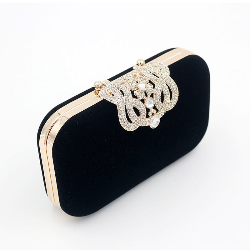 20*6*10cm / Black-1 Evening Bags Velvet Clutch Purse with Rhinestone Crystal Crown Clasp Evening Bag for Formal Party