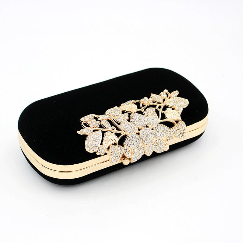 20*6*10cm / Black-2 Evening Bags Velvet Clutch Purse with Rhinestone Crystal Crown Clasp Evening Bag for Formal Party