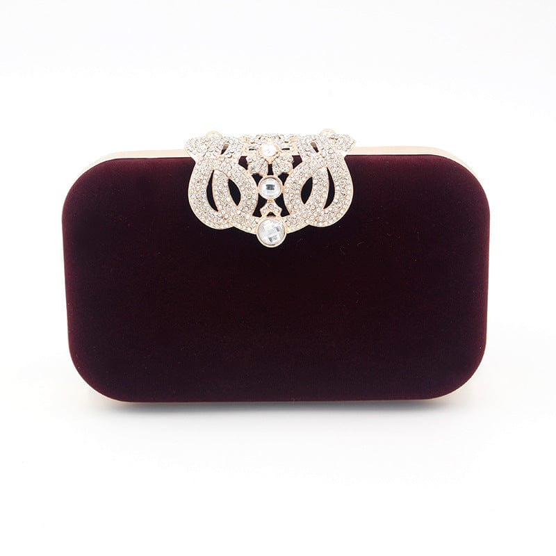20*6*10cm / Burgundy Evening Bags Velvet Clutch Purse with Rhinestone Crystal Crown Clasp Evening Bag for Formal Party