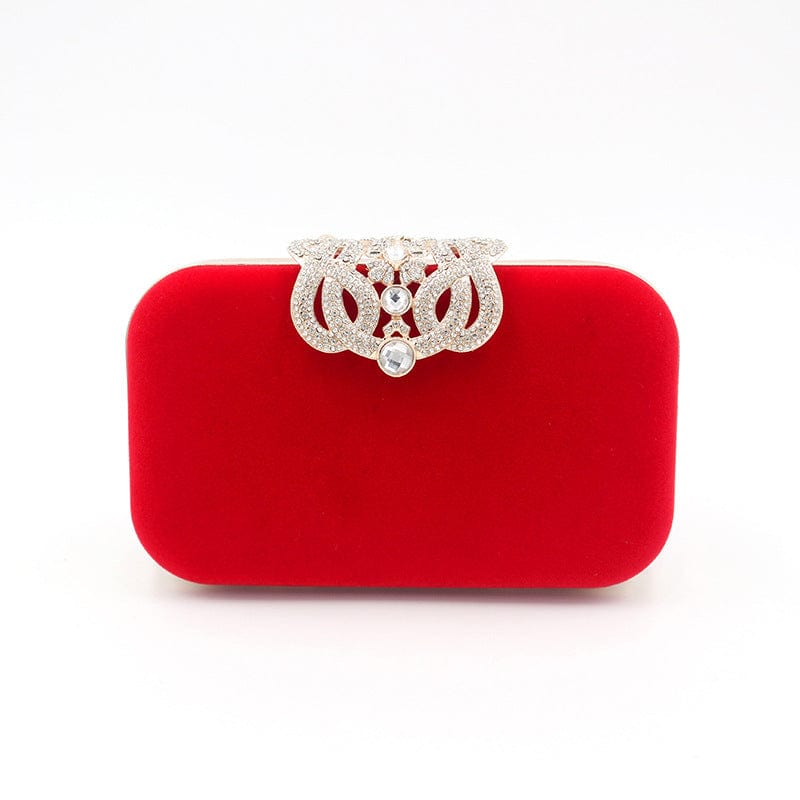 20*6*10cm / Red Evening Bags Velvet Clutch Purse with Rhinestone Crystal Crown Clasp Evening Bag for Formal Party