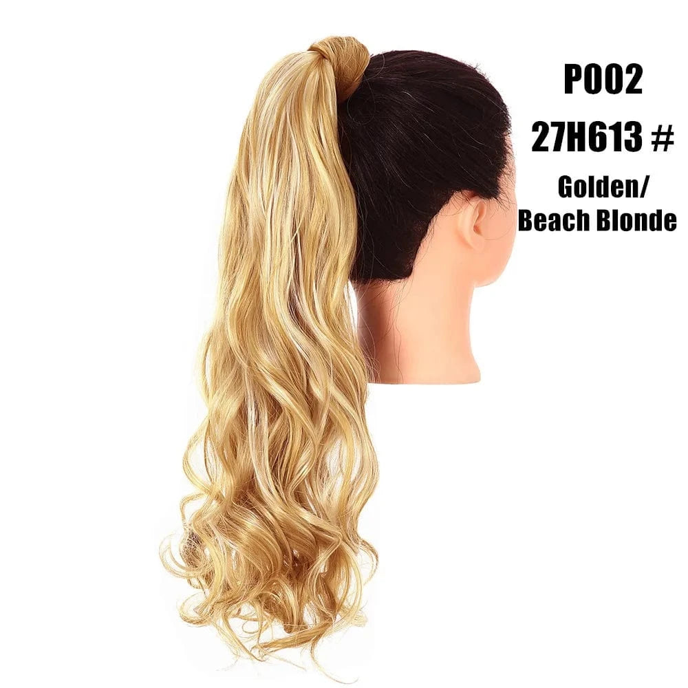 20 Inches / 27H613 SARLA Long Naturel Curly Hairpieces Invisible Clip In Wrap Around Instant  Ponytail Synthetic Hair Tails Ponytails Extensions