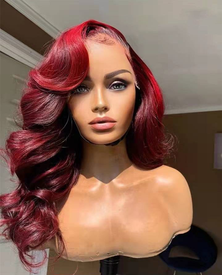 20 Inches / color 2 Rainbow Lace Front Wig Body Wave Ombre Pink/Red Color European Virgin Hair Transparent Lace Wigs