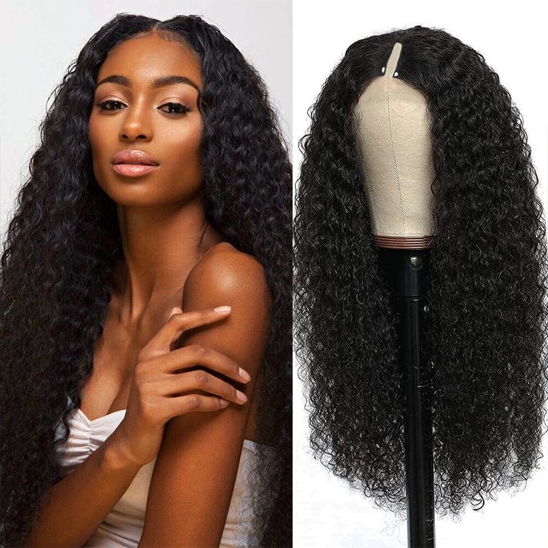 20 Inches / Deep Indian Glueless No Leave Out Double Weft Hair Extension Raw Cuticle Aligned Burmese  Kinky Curly Human Hair Perruques V Part Wig