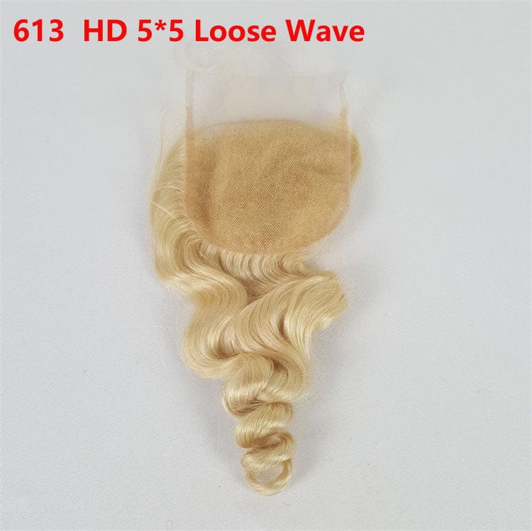 20 Inches / HD 5*5  613 Highknight Loose Wave Blonde Color HD 5*5 Lace Closure 613 and Natural Color Transparent Swiss Cuticle Aligned HD Lace Closure