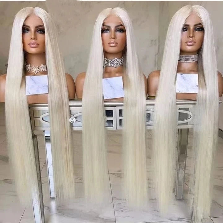 20 Inches / Wig 8 Long 55 60 65 cm 150% Density Clip In Ash Blonde Highlight Color Straight Kosher Raw Cuticle Aligned Human Hair Lace Front Wigs