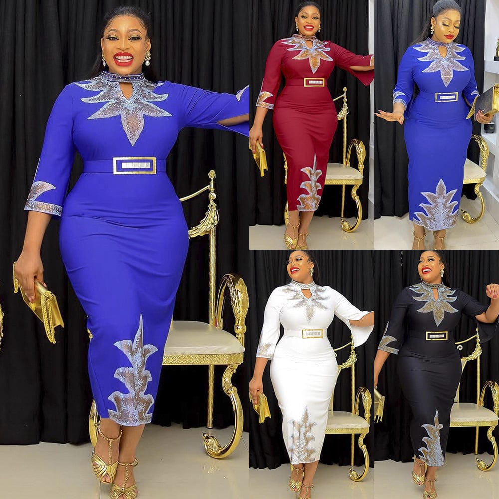 2022 African new European and American beaded evening dresses plus size long pleated dresses