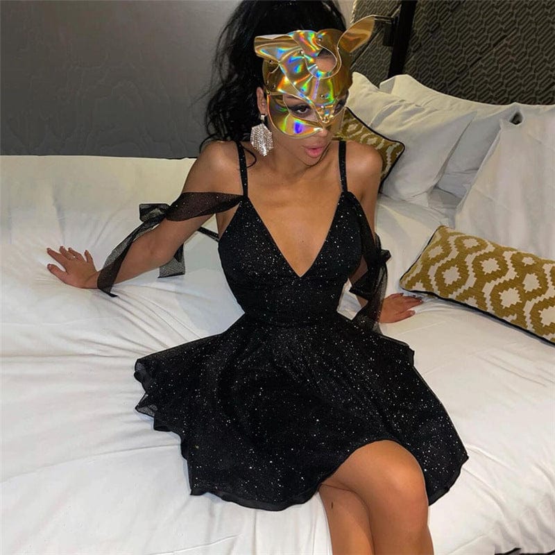 2022 Custom Logo Solid Color High Waist Backless Dress Fashion Sexy Low-Cut Sleeveless  Dress Sling Sequin Mini Pleated Dress