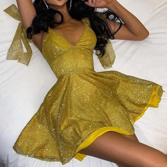 2022 Custom Logo Solid Color High Waist Backless Dress Fashion Sexy Low-Cut Sleeveless  Dress Sling Sequin Mini Pleated Dress