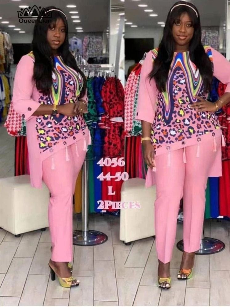 2022 Dashiki African 2 Colors New Fashion Suit (Dress And Trousers) For Lady