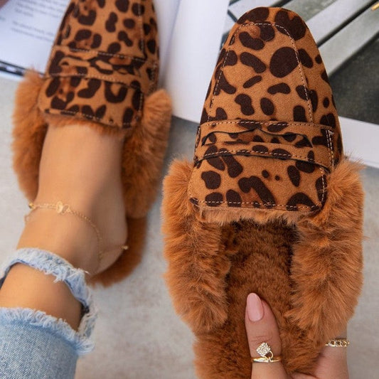 2022 Factory Wholesale Winter Printed Fluffy Fur Slippers Fashion Warm Furry Famous Brand Fuzzy Flat Slides Sandals for Women
