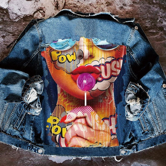 2022 Fall Women Clothes Fashion Long Sleeve Denim Jacket Women Cartoon Print Jeans Jacket Coats Streetwear