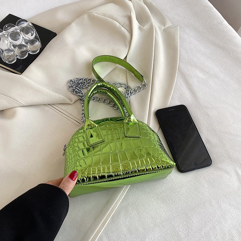 2022 Fashion Chains Design Shell Shape Handbag Small Shiny Patent Leather Bags Women Handbags Ladies Luxury