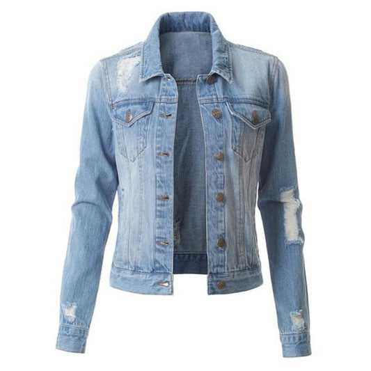 2022  Fashion Ladies Denim Jacket Shredded Slim Fit Ladies Denim Jacket