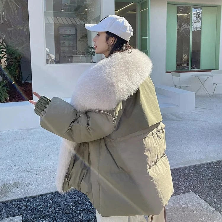 2022 Fashion Real Fur Parka Coat High Quality Real Fox Large Fur Parka Jacket Women