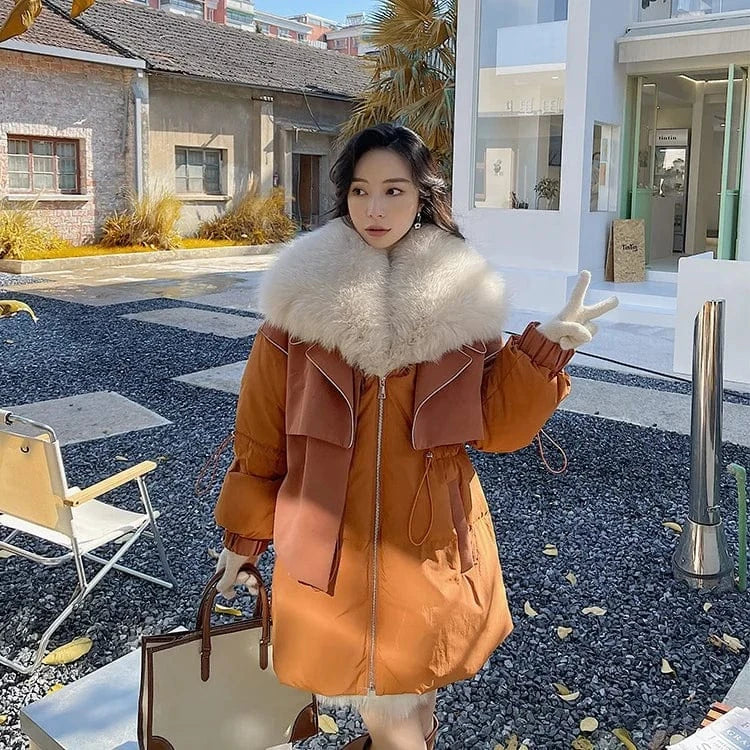 2022 Fashion Real Fur Parka Coat High Quality Real Fox Large Fur Parka Jacket Women