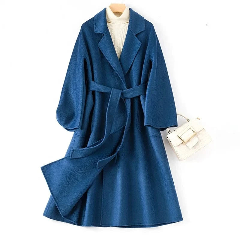 2022 Fashion Wool Coats For Ladies Belted Casual Outerwear Cashmere Coat Long