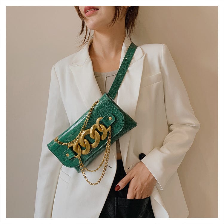 2022 Fashionable Waist Fanny Purse Cuban Chain Shoulder Bags Multicolored Silver/gold/blue/red Chain Shoulder Bags For Girls