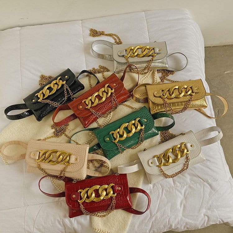 2022 Fashionable Waist Fanny Purse Cuban Chain Shoulder Bags Multicolored Silver/gold/blue/red Chain Shoulder Bags For Girls