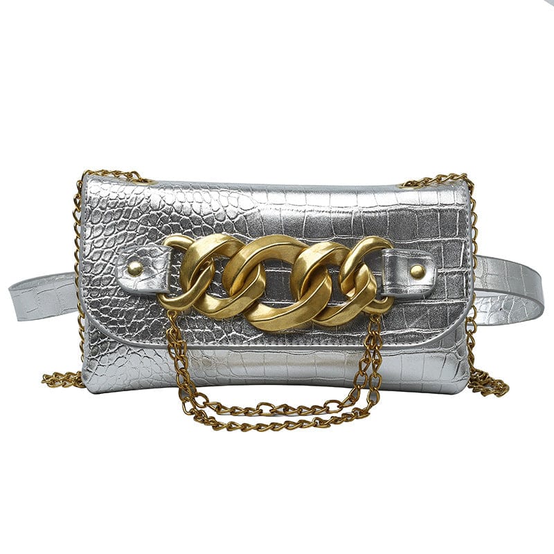 2022 Fashionable Waist Fanny Purse Cuban Chain Shoulder Bags Multicolored Silver/gold/blue/red Chain Shoulder Bags For Girls