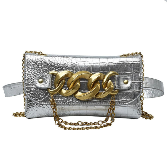 2022 Fashionable Waist Fanny Purse Cuban Chain Shoulder Bags Multicolored Silver/gold/blue/red Chain Shoulder Bags For Girls