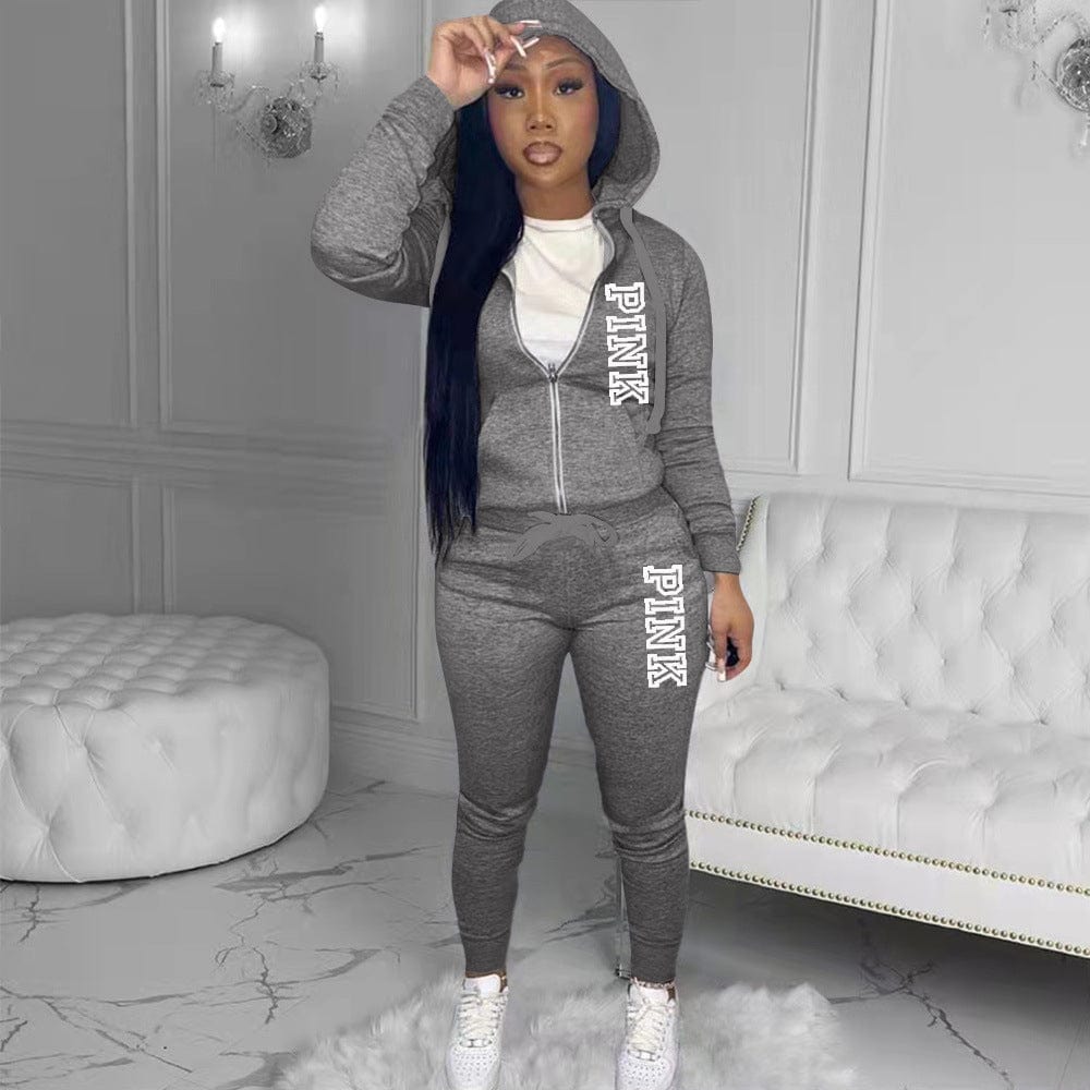 2022 High quality sexy Female Custom Logo  satin lined  2 piece Hoodie Jogger  Sweatsuit For Women