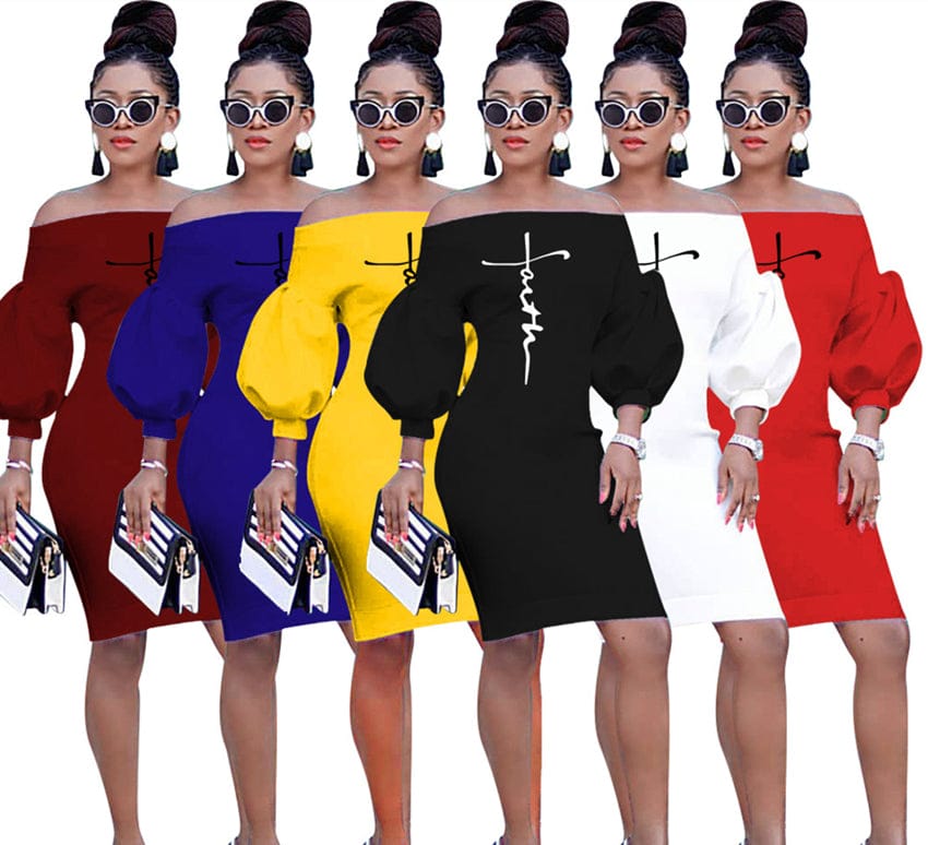 2022 Hot sale faith tops off shoulder long sleeve maxi dress ladies casual  bodycon dresses for women lounge wear faith clothes