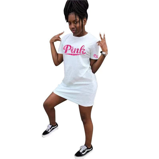 2022 Ladies Clothing Designer Famous Brand Pink Dresses Casual Summer Sequin Embroider Dress For Women