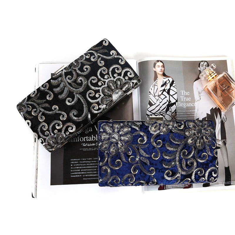 2022 Ladies Diamonds Sequin Flowers Box Clutches Wedding Bridal Party Hard Case Messenger Clutch Velvet Bag Evening Bags