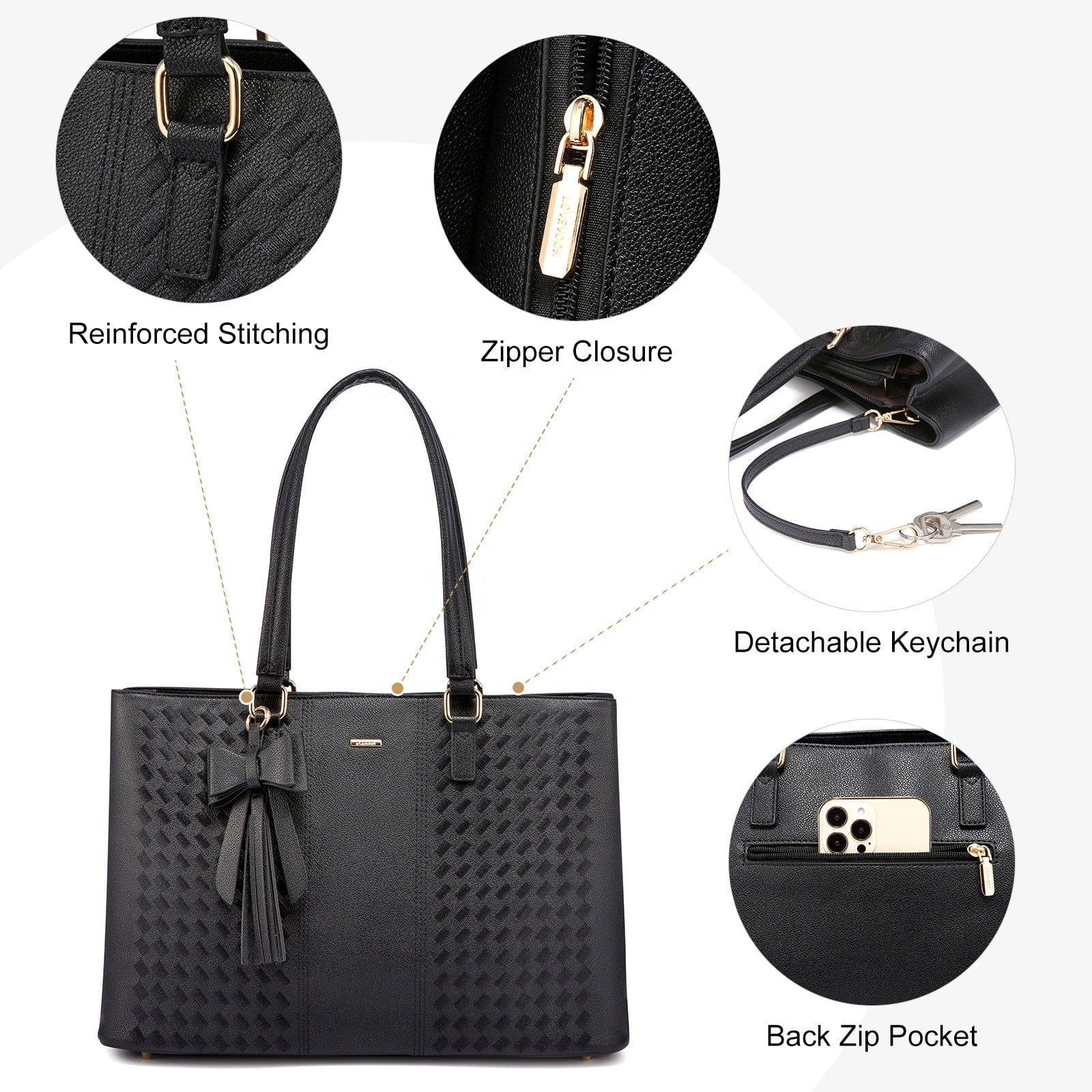 2022 LOVEVOOK 15.6in PU  school shoulder tote Bags women  Large Office Work handbags girls Briefcase Laptop tote bags for women