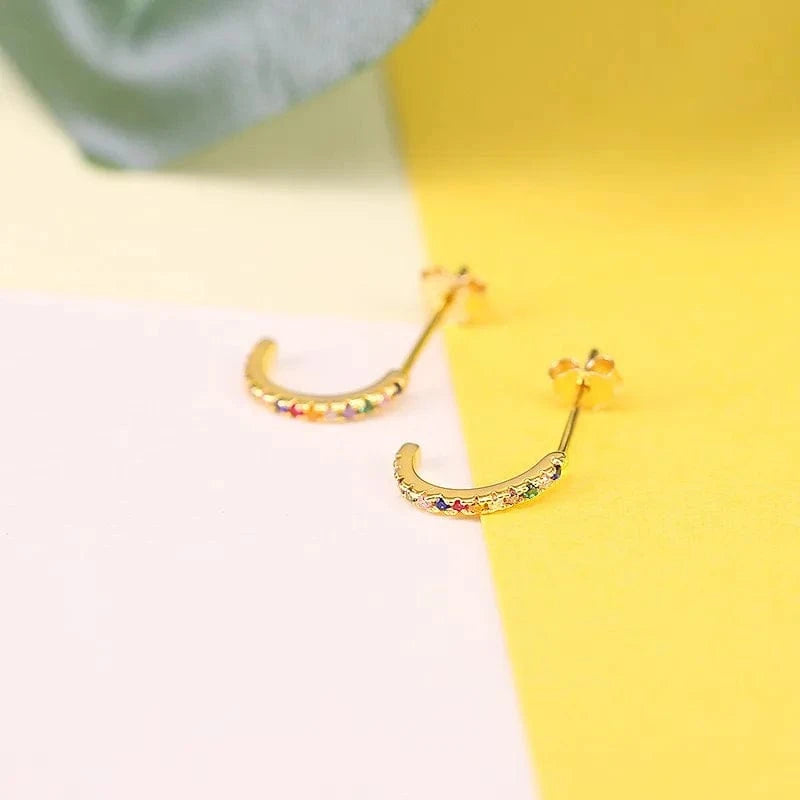 2022 NEW 925 Sterling Silver rainbow multicolor mini C shaped cuff stud earring