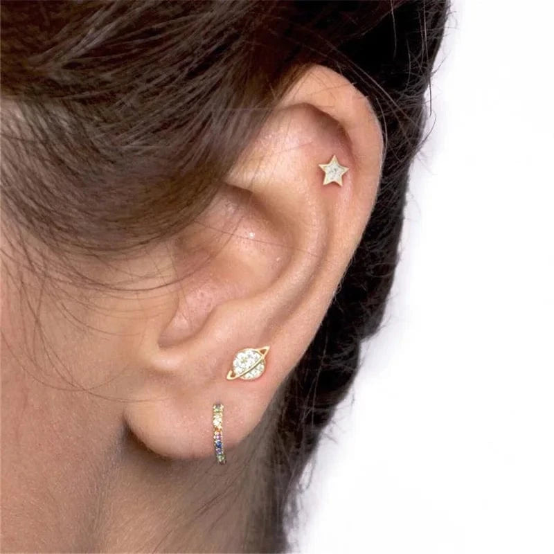 2022 NEW 925 Sterling Silver rainbow multicolor mini C shaped cuff stud earring