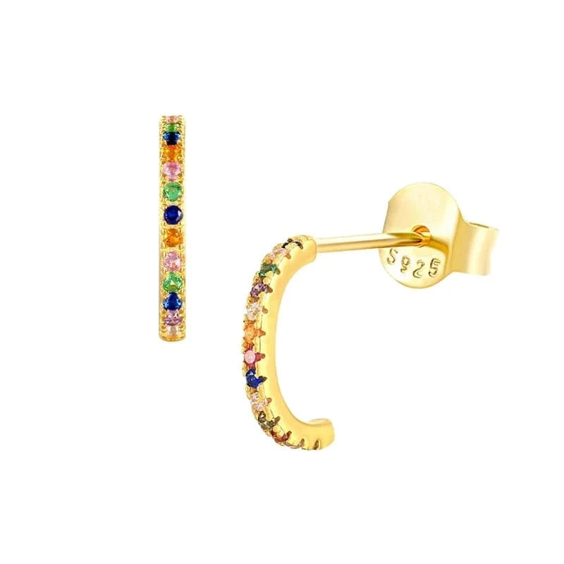 2022 NEW 925 Sterling Silver rainbow multicolor mini C shaped cuff stud earring