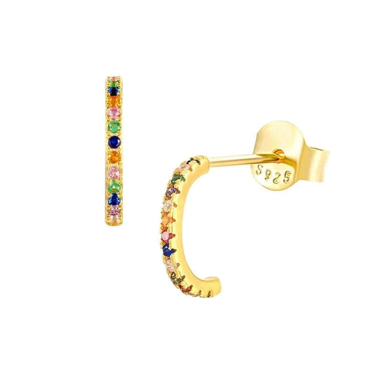 2022 NEW 925 Sterling Silver rainbow multicolor mini C shaped cuff stud earring