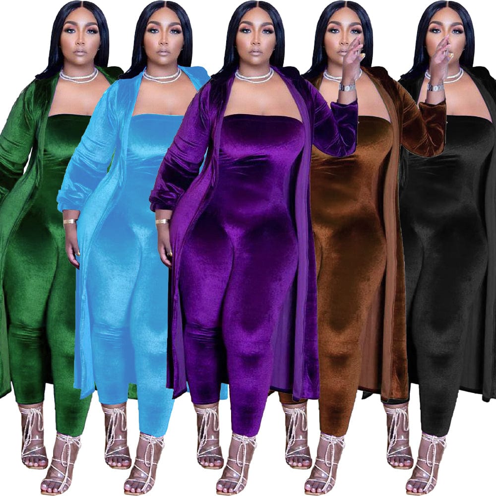 2022 New African Off Shoulder Elastic Jumpsuit Kaftan Cardigan Women Velvet 2 Pieces Set