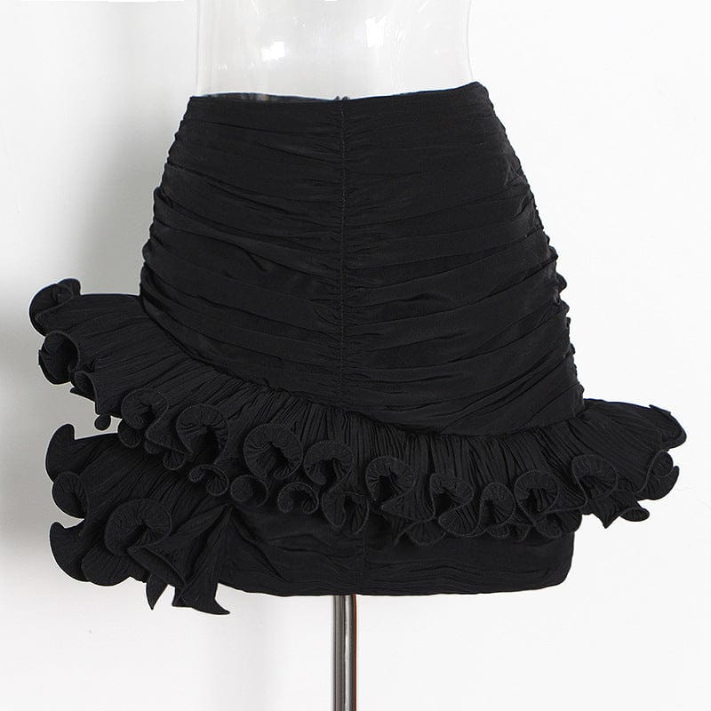 2022 New arrival fashion ladies white short ruffle pleated skirts black sexy tight mini women's skirts