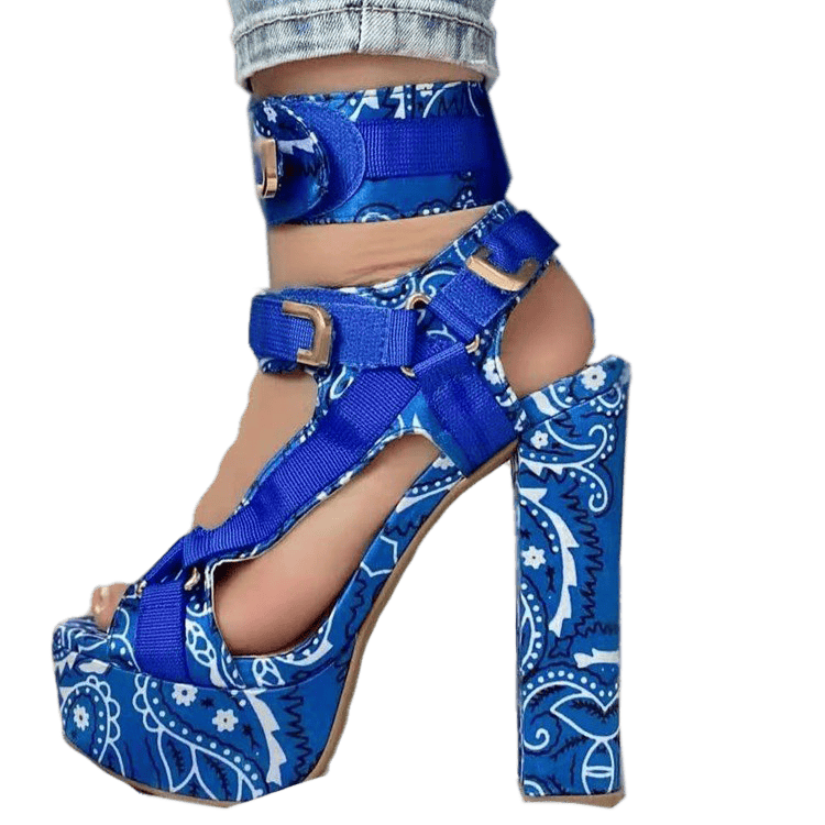 2022 new arrival women's sandals blue platform heelshigh heels shoes for women bandana sexy heels for women
