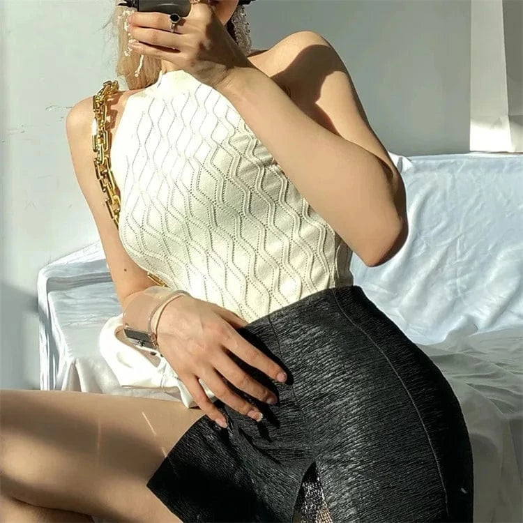 2022 new arrivals bodysuits sleeveless sexy bodycon casual top knitted bodysuit for women