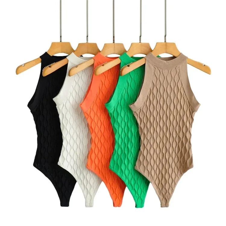 2022 new arrivals bodysuits sleeveless sexy bodycon casual top knitted bodysuit for women