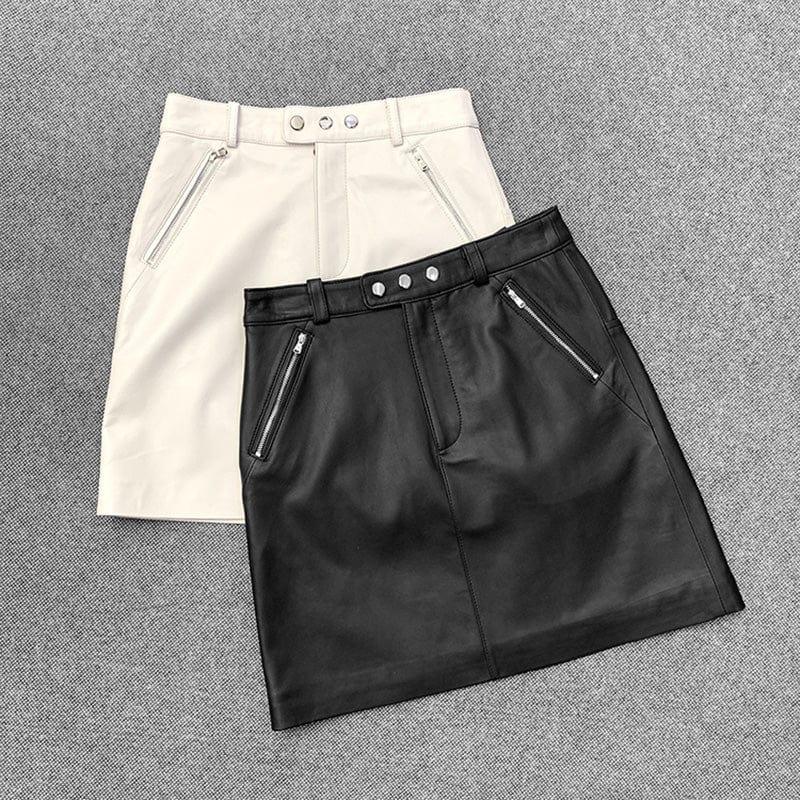 2022 New Arrivals Wholesale Genuine Leather Skirts Sexy High Waist Black Short Mini Rivet Leather Skirts