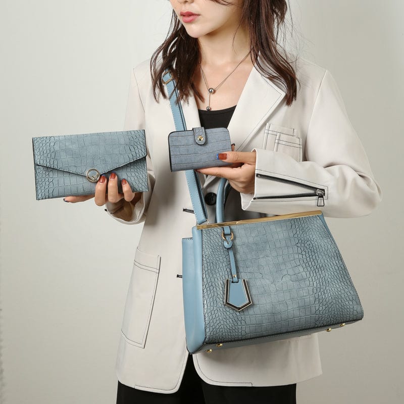 2022 New Crocodile Pattern Purse Set for Women Luxury Vegan Leather Handbag Sets 3 Pieces Lady Hand Bags