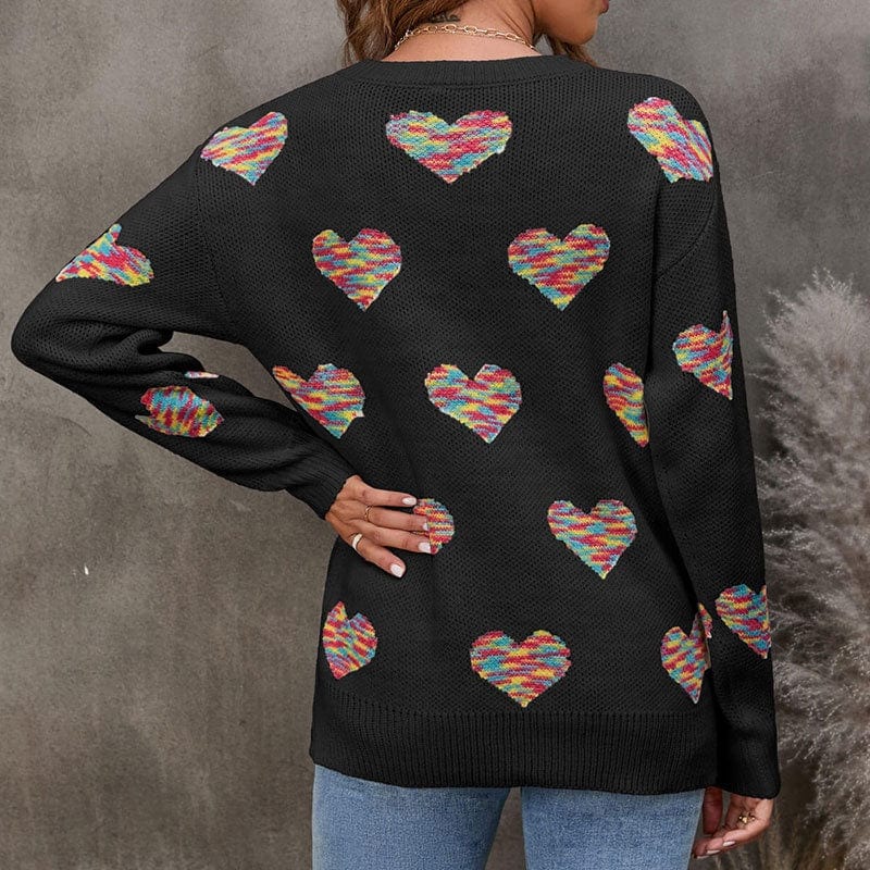 2022 New Cross-Border Loose Pullover Sweater Full Color Jacquard Love For Women