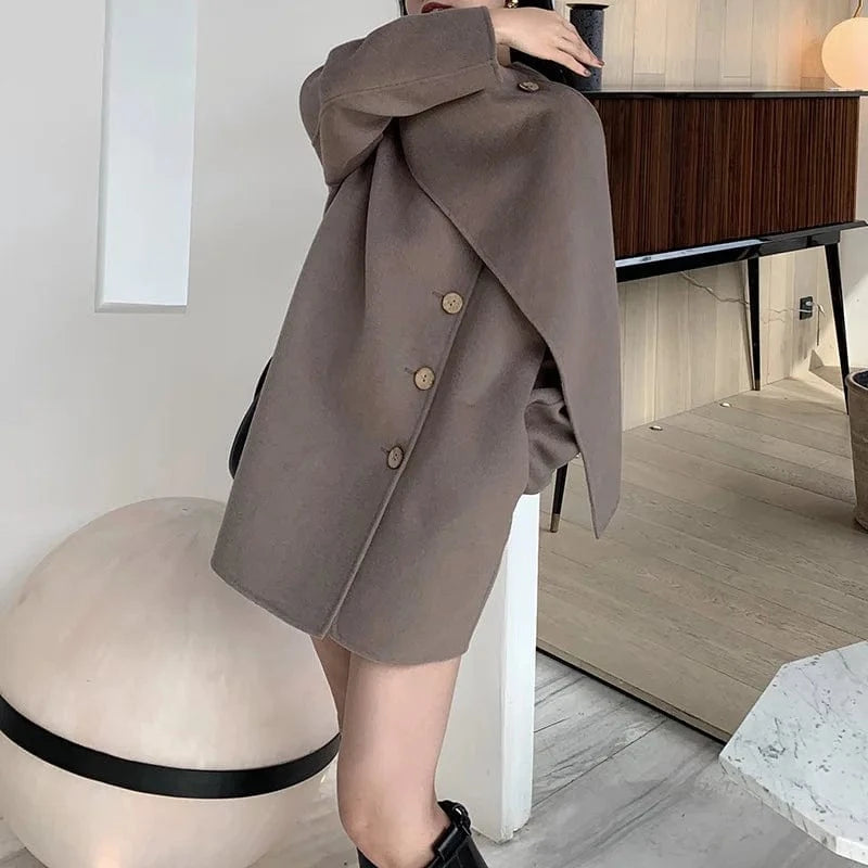 2022 New Design Single Button Wool Shawl Mid-Length Womens Cashmere Wool Coats