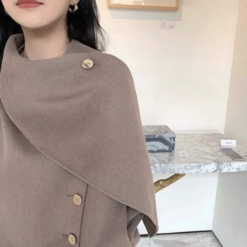 2022 New Design Single Button Wool Shawl Mid-Length Womens Cashmere Wool Coats