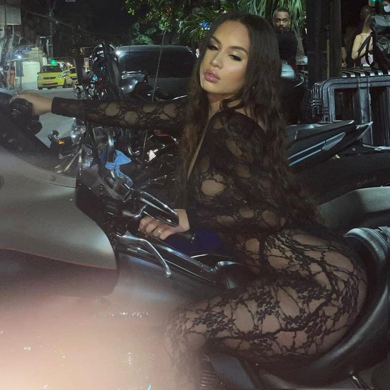 2022 New Fashion  Women Jumpsuits Black Stretch Lace jacquard  One Piece Jumpsuits