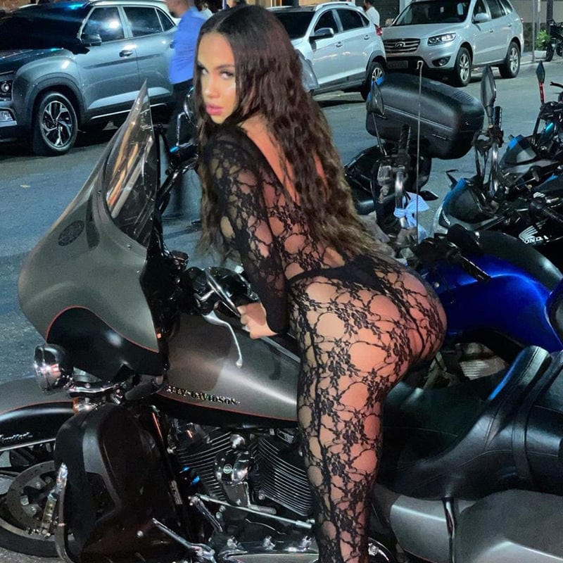 2022 New Fashion  Women Jumpsuits Black Stretch Lace jacquard  One Piece Jumpsuits