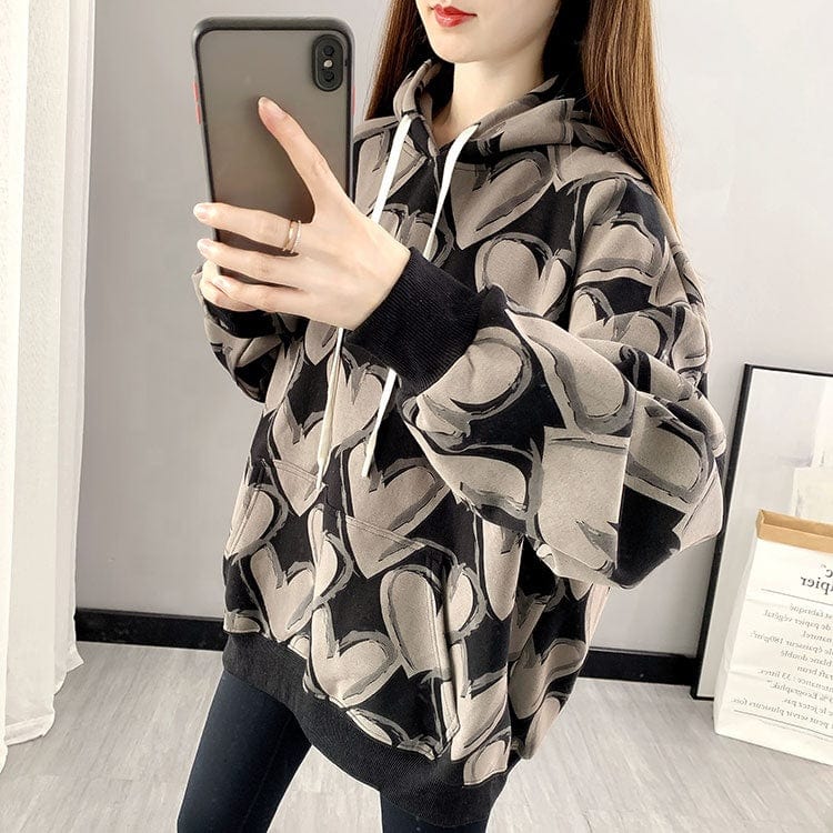 2022 New Fashion Women's Thickened Fleece Long Sleeve Love Casual Pullover Hoodie