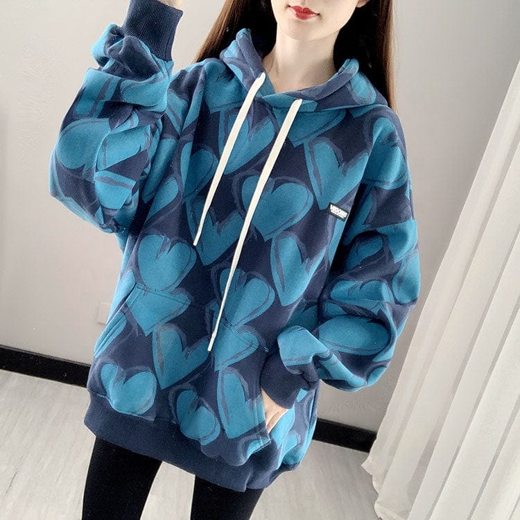2022 New Fashion Women's Thickened Fleece Long Sleeve Love Casual Pullover Hoodie